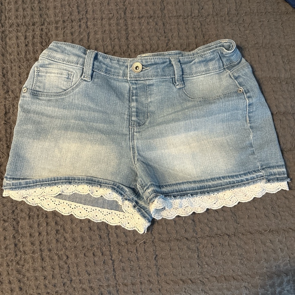 Kids Blue Denim Shorts with Lace Trim